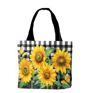 Checkered Sunflowers Summer Canvas Tote Bag 14.5" X 15" <3